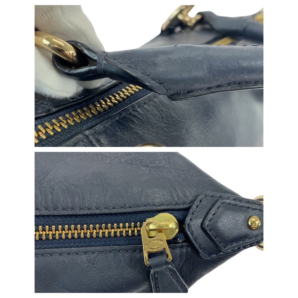 Coach Coach Leather Tote Bag Navy Gold Hardware Leather Tote Bag - Picture 6 of 10